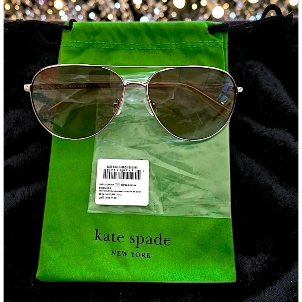 Kate Spade Women's Emmaline/S J5GHA Gold Aviator Sunglasses NEW IN BAG $129 MSRP - Picture 5 of 10